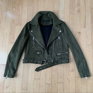 Zara Green Suede Moto Jacket